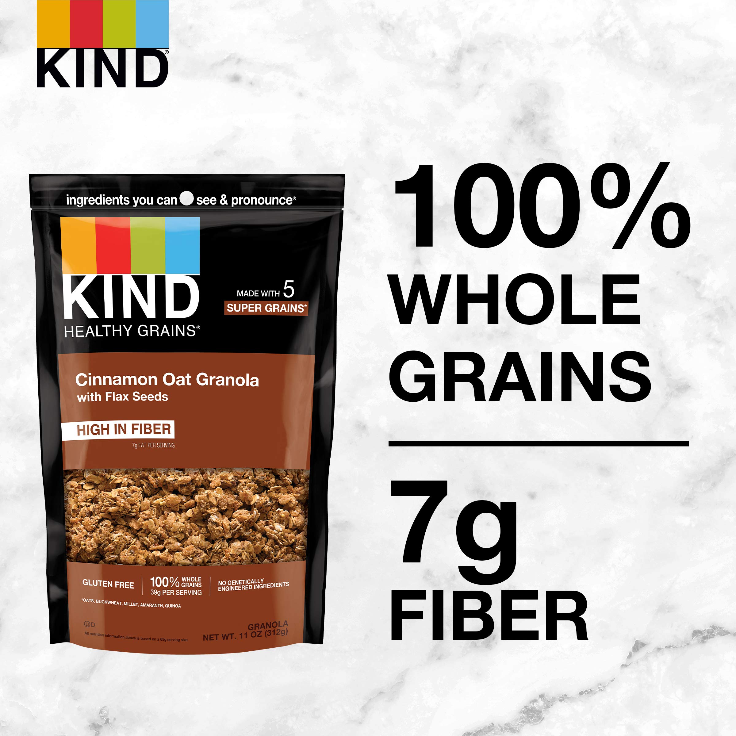 KIND Healthy Grains Cinnamon Oat Granola close-up reveals flax seeds and toasty oats