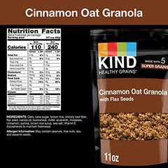 KIND Healthy Grains Cinnamon Oat Granola clusters highlight flax seeds for fiber texture