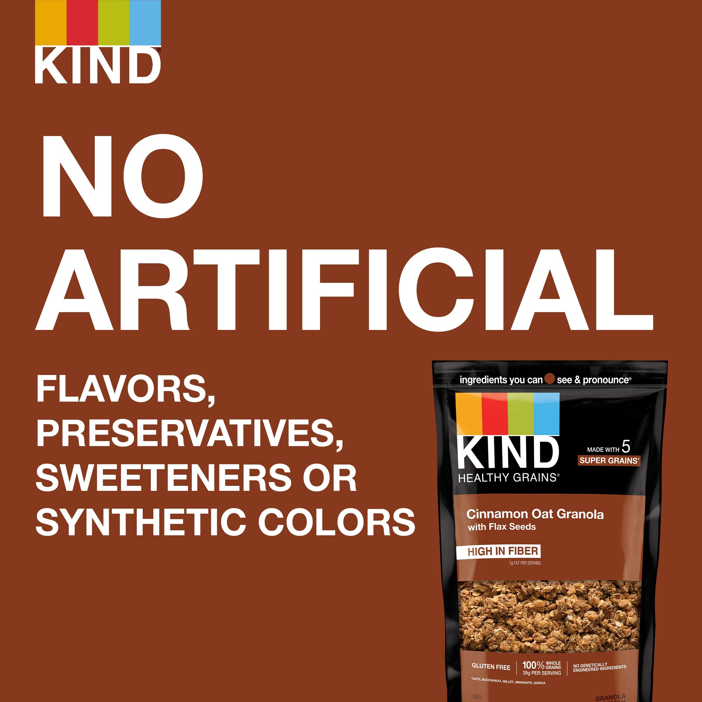 KIND Healthy Grains Cinnamon Oat Granola ingredients bowl shows five grains