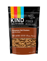 KIND Healthy Grains Clusters Cinnamon Oat with Flax Seeds, box front, on-the-go snack rich in fiber
