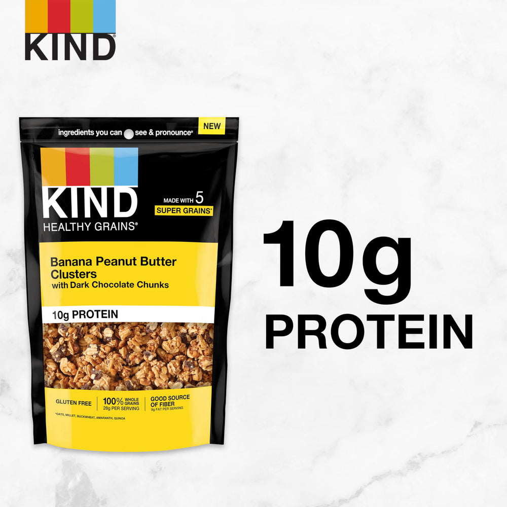 KIND Healthy Grains granola non-GMO verification label on the package.