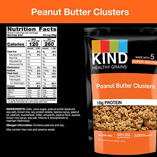 Close-up of KIND Healthy Grains Granola clusters with whole grains and peanuts