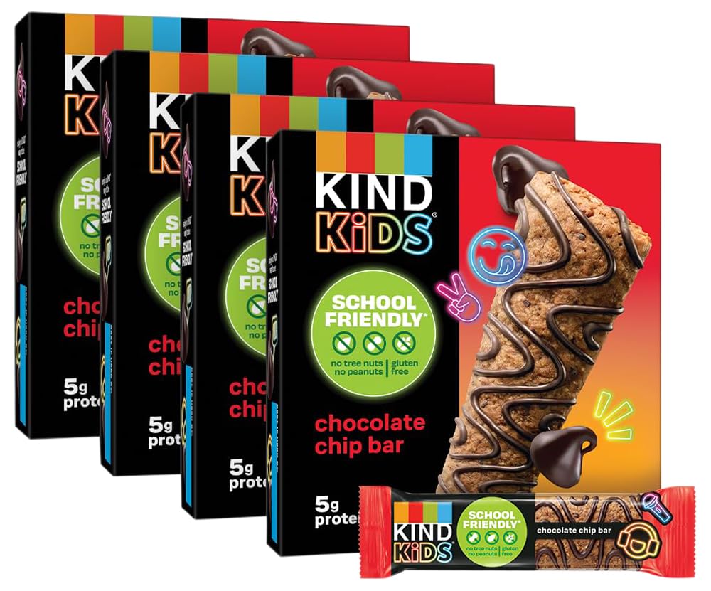 KIND Kids Chocolate Chip Bars packaging shows a 40-count box for school snacks