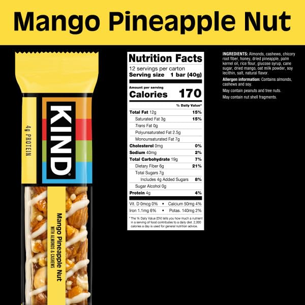 KIND Mango Pineapple Nut bar closeup with real fruit and nuts