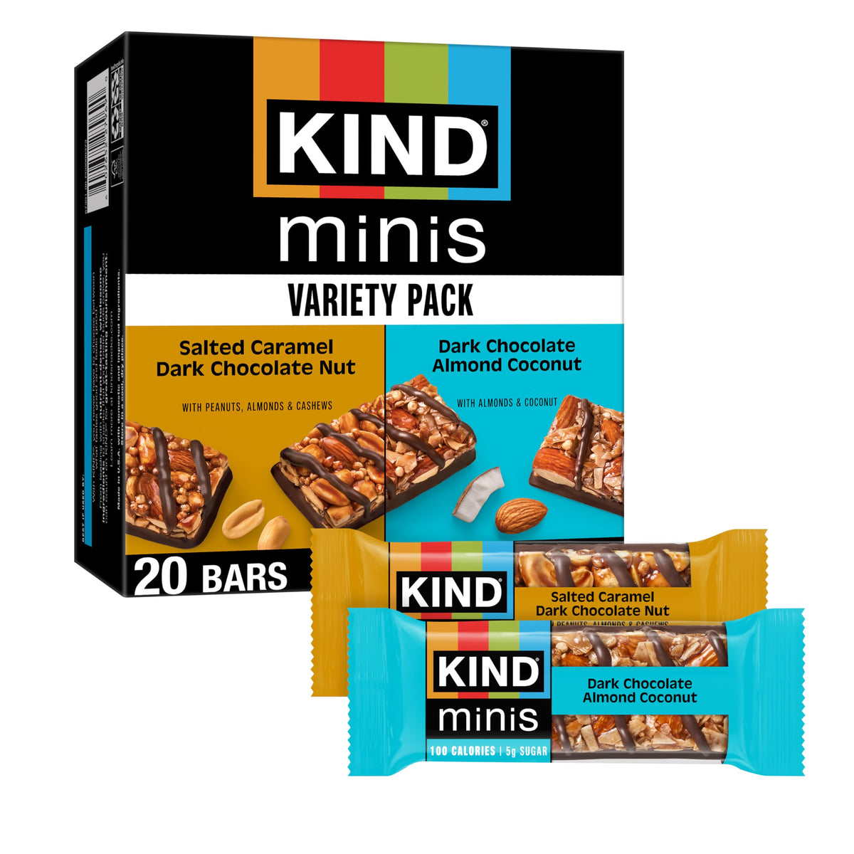KIND Mini Salted Caramel Dark Chocolate Nut bar—on-the-go 100-calorie treat with almonds first
