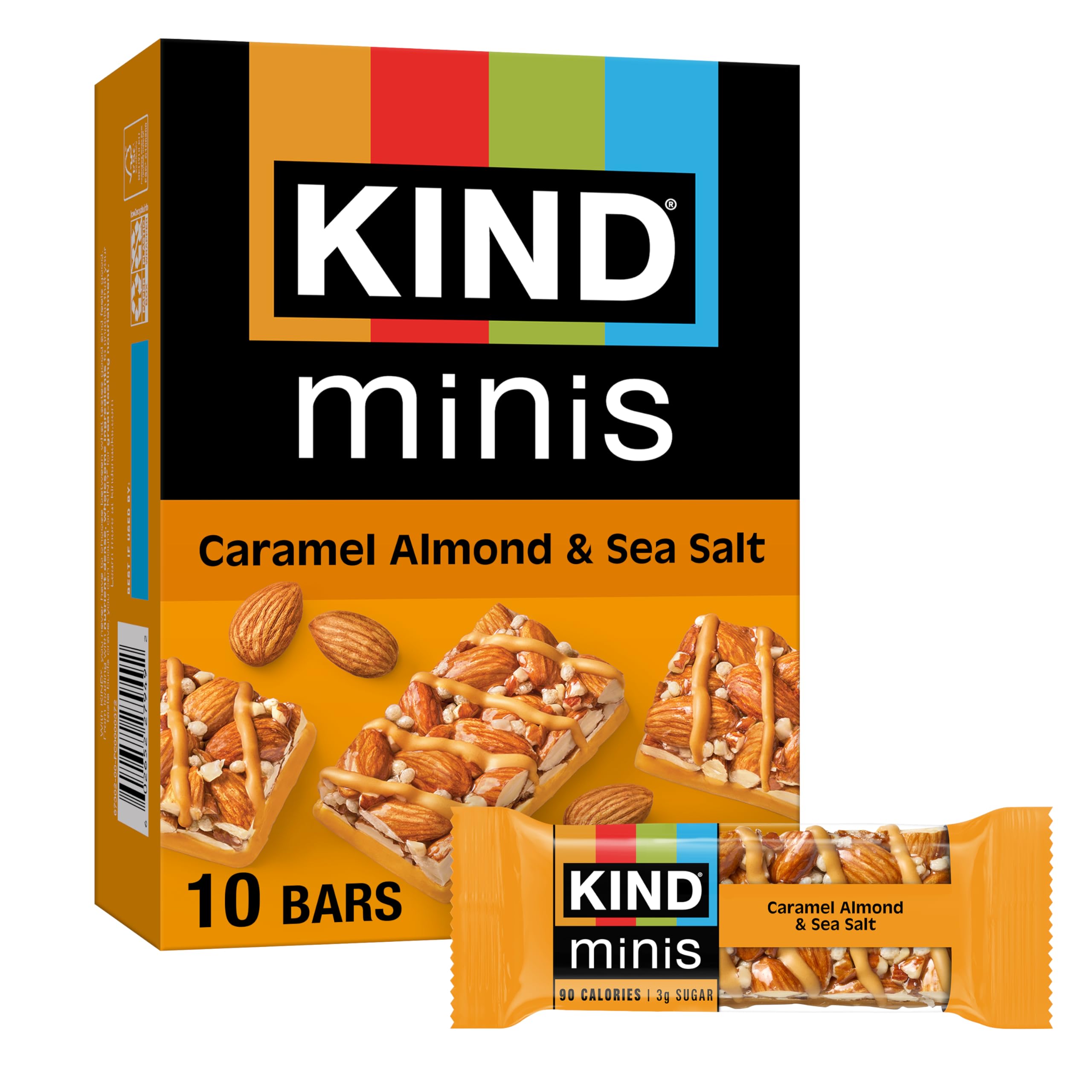 KIND Minis Caramel Almond & Sea Salt pack front view for on-the-go snacking