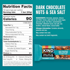KIND Minis chocolate nuts sea salt bar closeup showing almond texture and fiber-friendly recipe.