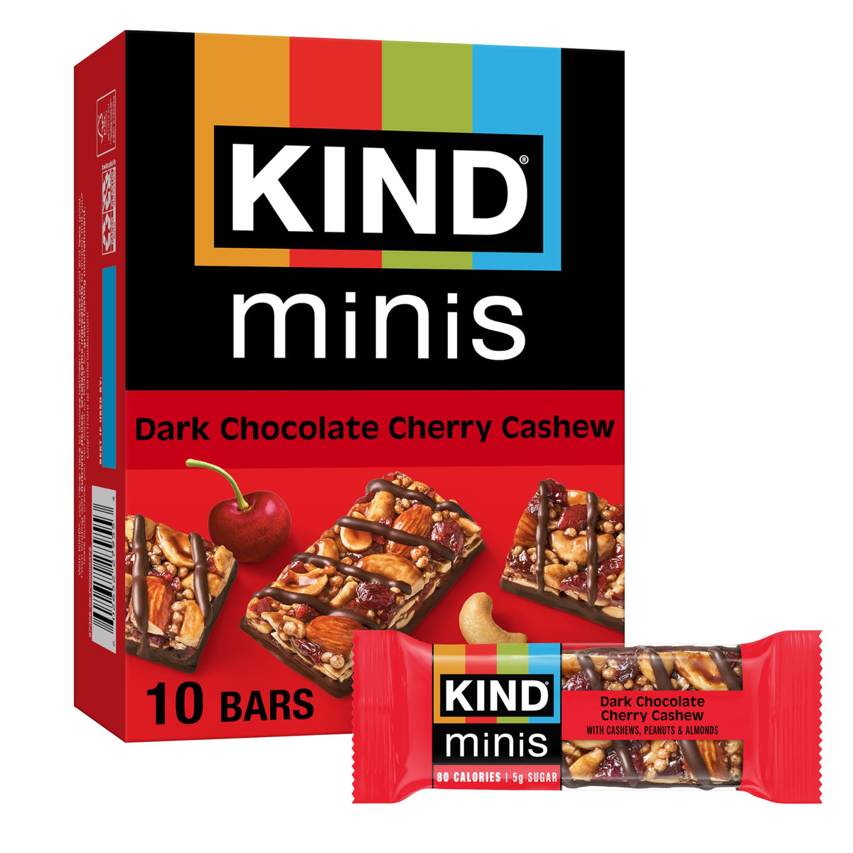 KIND Minis Dark Chocolate Cherry Cashew bar, 7 oz pack, ideal for on-the-go snacking