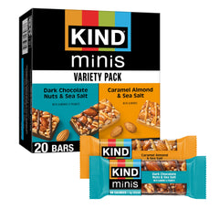 KIND Minis Dark Chocolate Nuts and Sea Salt front pack showing a balanced snack