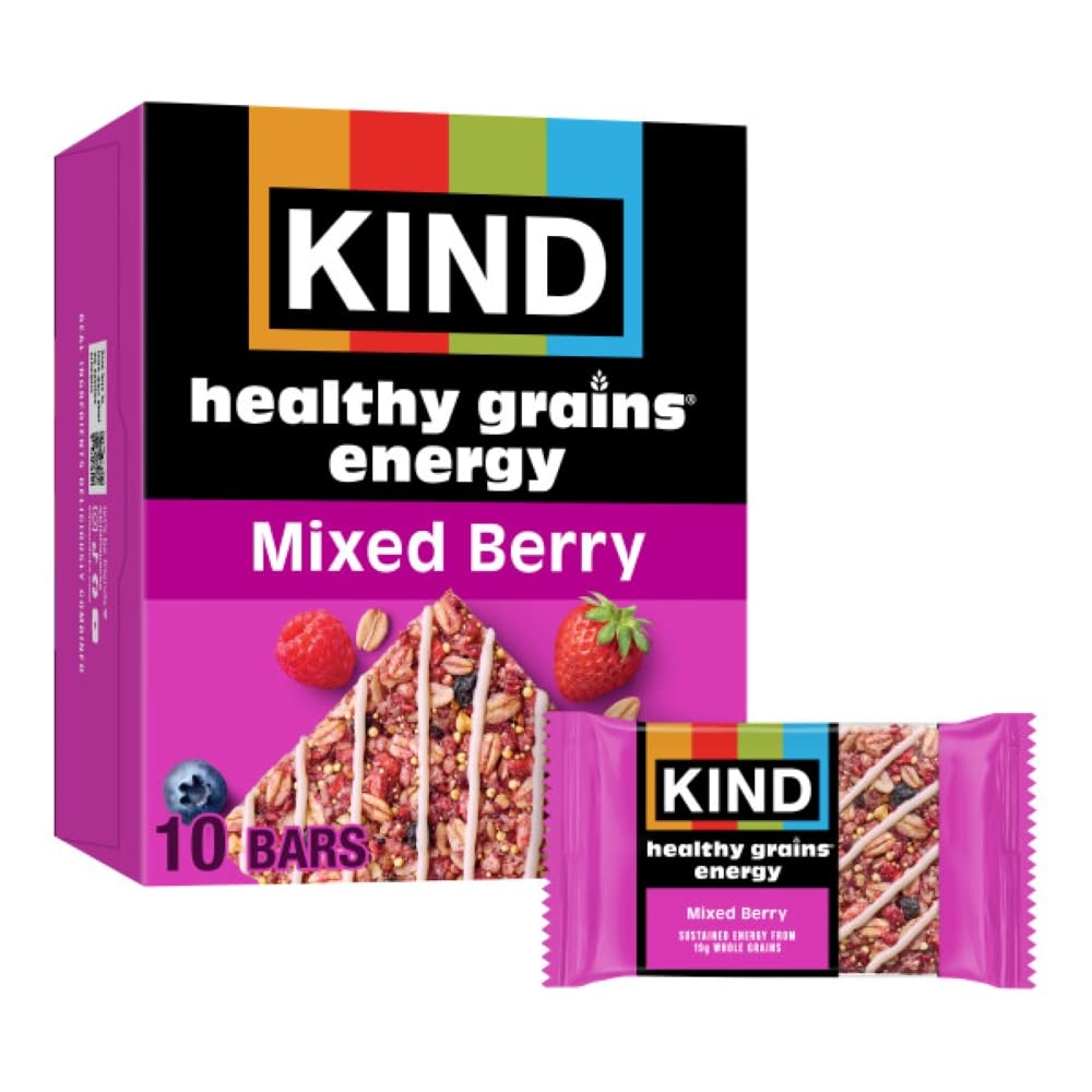 KIND Mixed Berry Healthy Grains bar pack, perfect on-the-go snack with 10 bars.