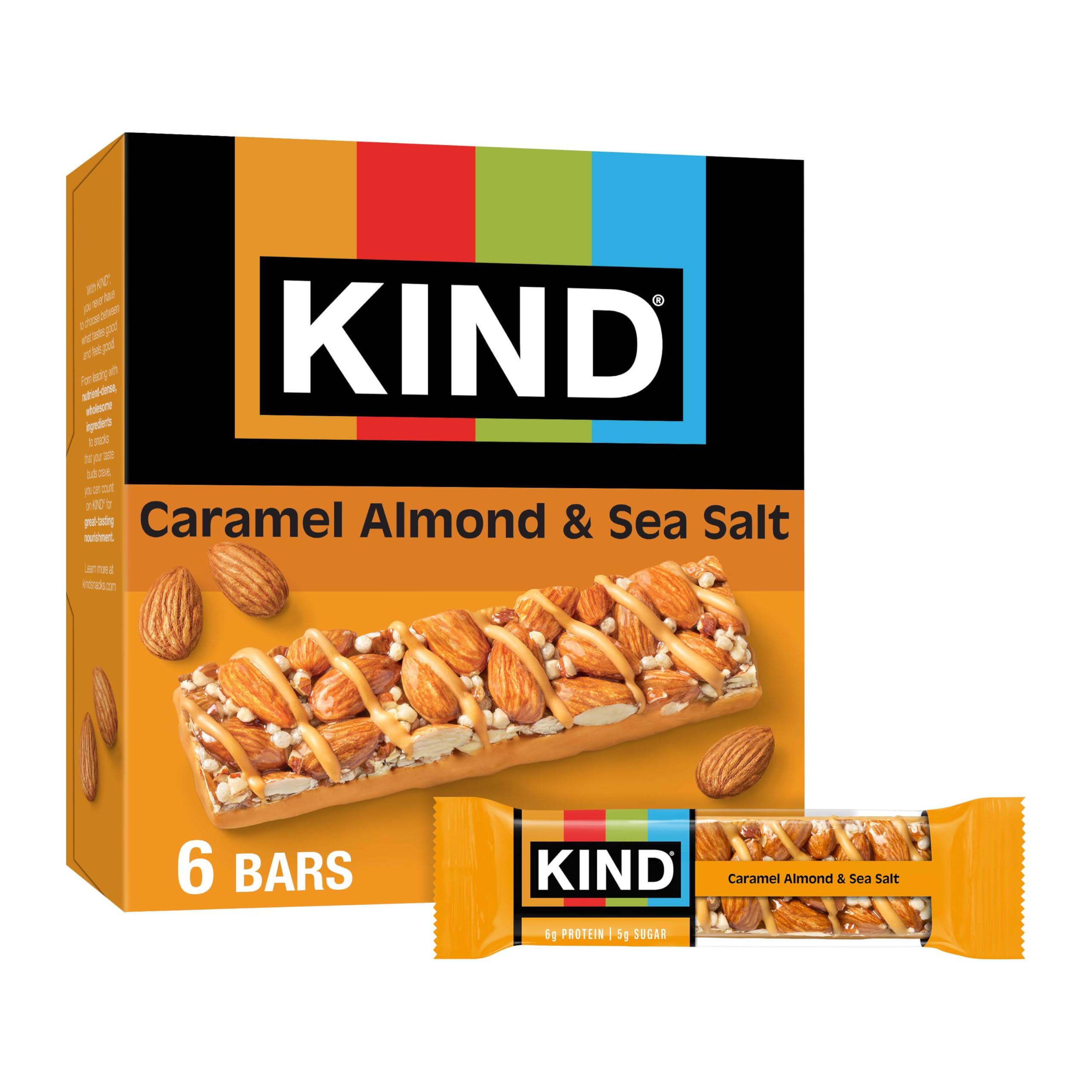 Kind Nut Bars Caramel Almond & Sea Salt packshot highlighting gluten-free on-the-go snack