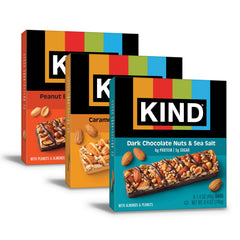 KIND Nut Bars Favorites dark chocolate nuts sea salt wrapper for on-the-go snacking.
