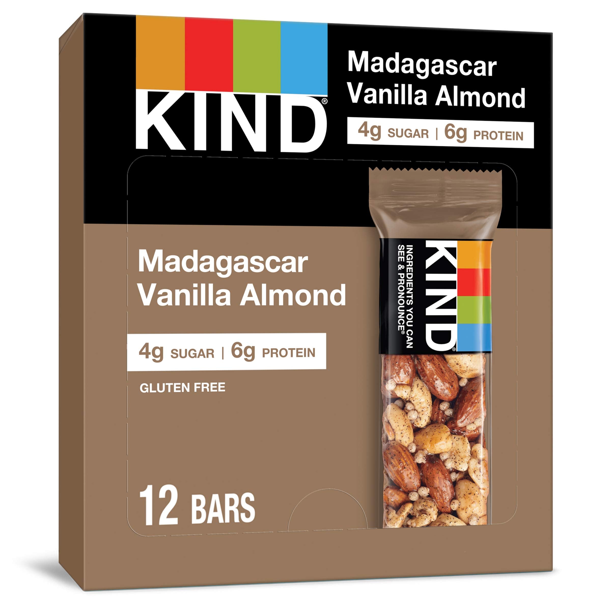 KIND Nut Bars Madagascar Vanilla Almond pack front for easy on-the-go snacking.