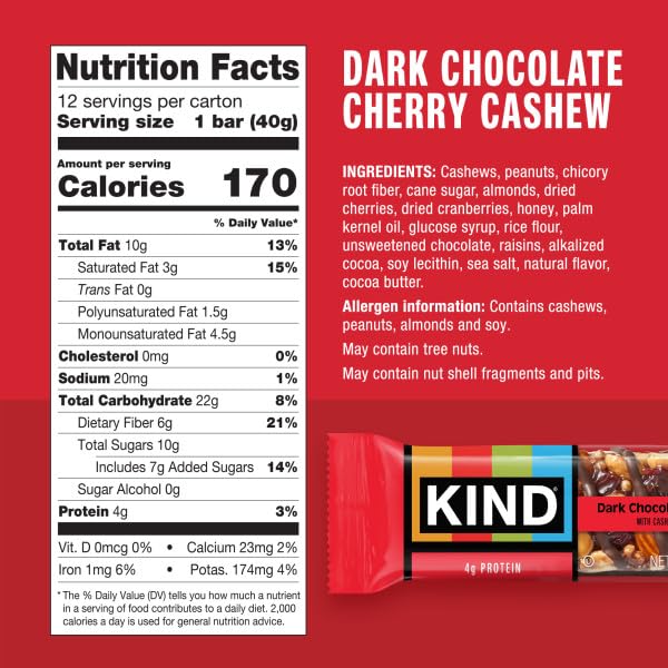 KIND bar close-up with cashews and almonds delivering crunchy texture.