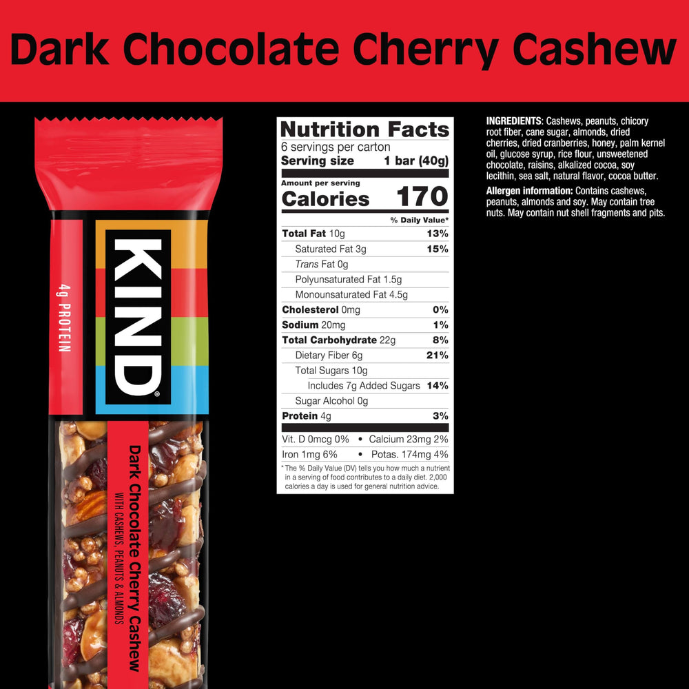KIND bar with mixed nuts and dried cherries for travel