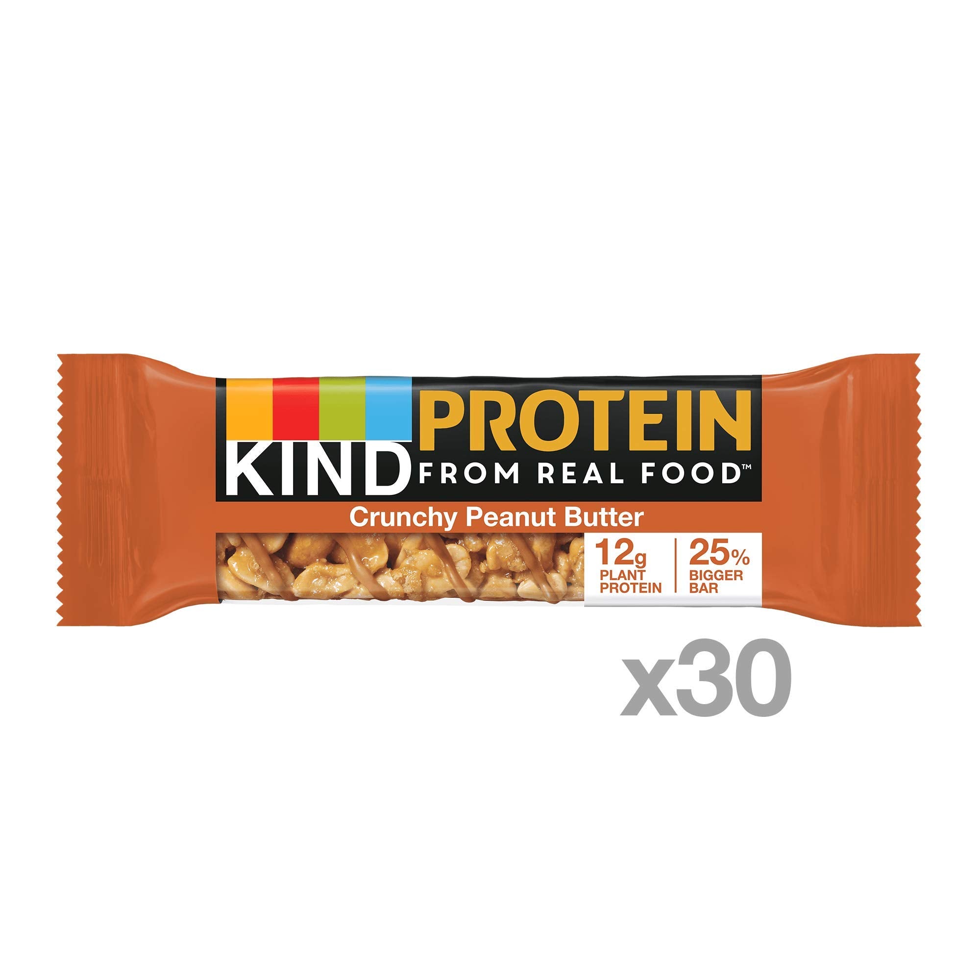 KIND PROTEIN Crunchy Peanut Butter bar nutrition panel highlights protein