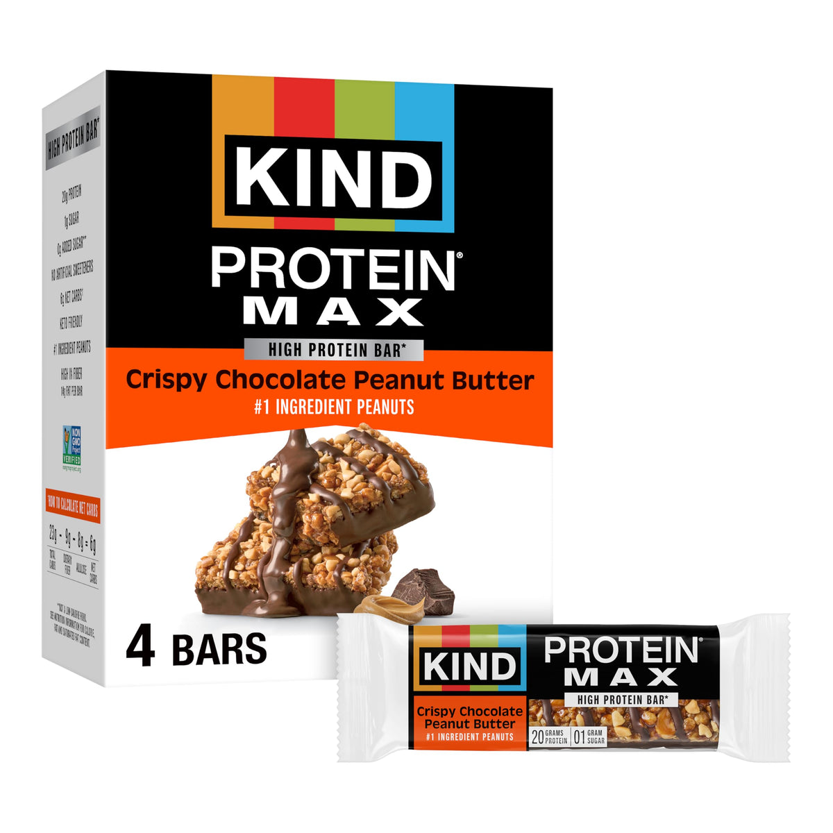 KIND Protein MAX crispy bar wrapped for convenient on-the-go snacking
