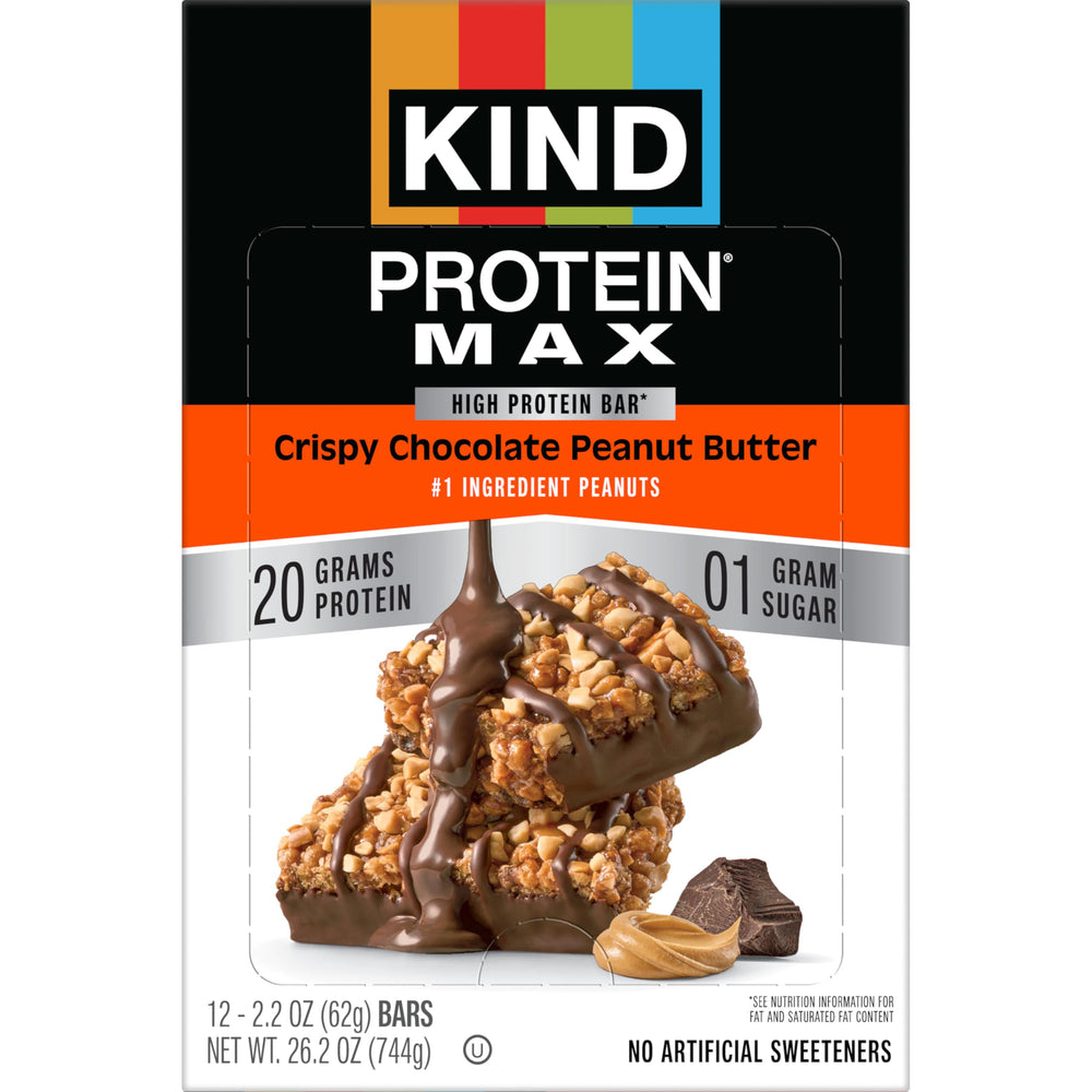 KIND Protein MAX nutrition label view shows 1g total sugar.