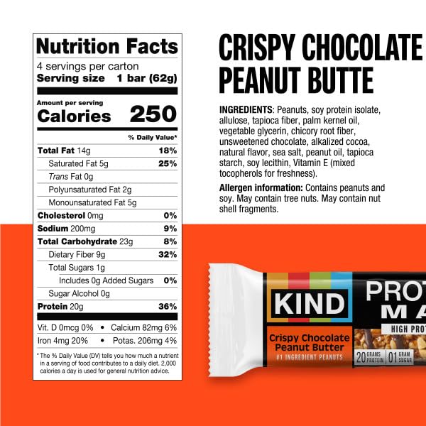 KIND Protein MAX Crispy bar in packaging, grab-and-go snack.