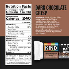 KIND Protein MAX dark chocolate crisp close-up, highlighting chewy texture and clean ingredients.