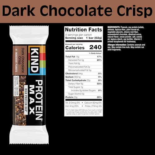Kind Protein MAX Dark Cocoa Crisp bar pairs chocolate with protein