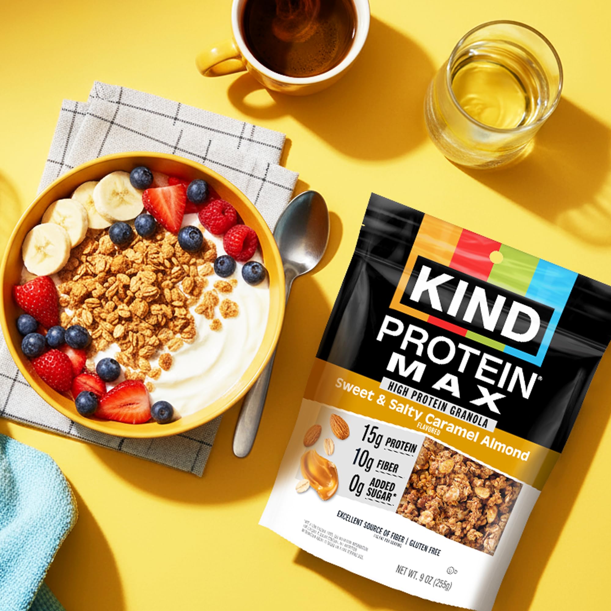 KIND Protein MAX Granola gluten-free energy bite shown in 9oz packaging.