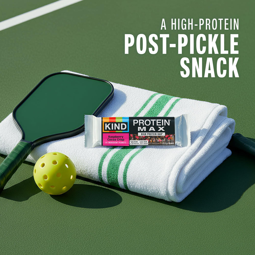 Nutrition facts highlight 20g protein and 1g sugar per bar