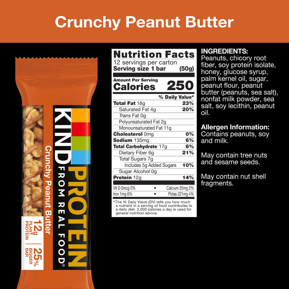 Close-up of KIND Crunchy Peanut Butter bar with visible peanuts.