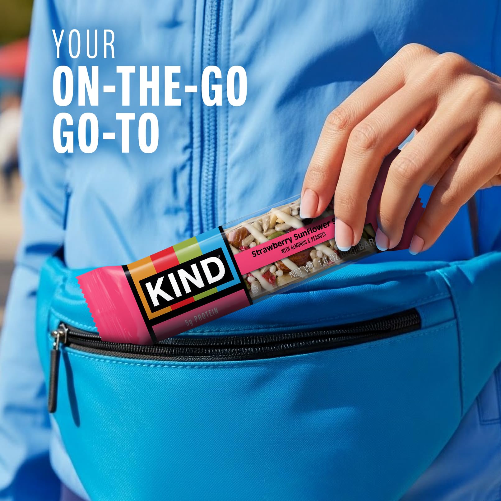 Nutrition notes: 5 g protein and high fiber in KIND Seeds bar