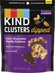 KIND Snack Clusters dipped in dark chocolate vanilla cashew for a gluten-free protein snack.