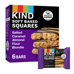 KIND Soft Baked Squares Salted Caramel Blondie box, gluten-free snack option
