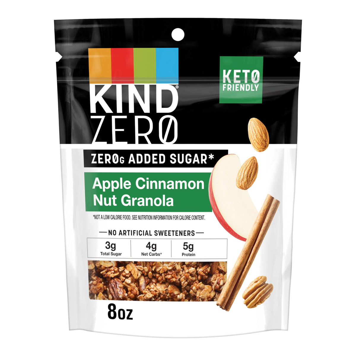KIND Zero Added Sugar Apple Cinnamon Granola bag for on-the-go keto snacking.