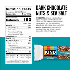 KIND Zero Added Sugar bar close-up shows nuts and sea salt, a satisfying texture
