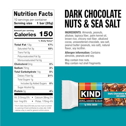 KIND ZERO Added Sugar Bars close-up highlights almonds and peanuts for a protein-rich snack.