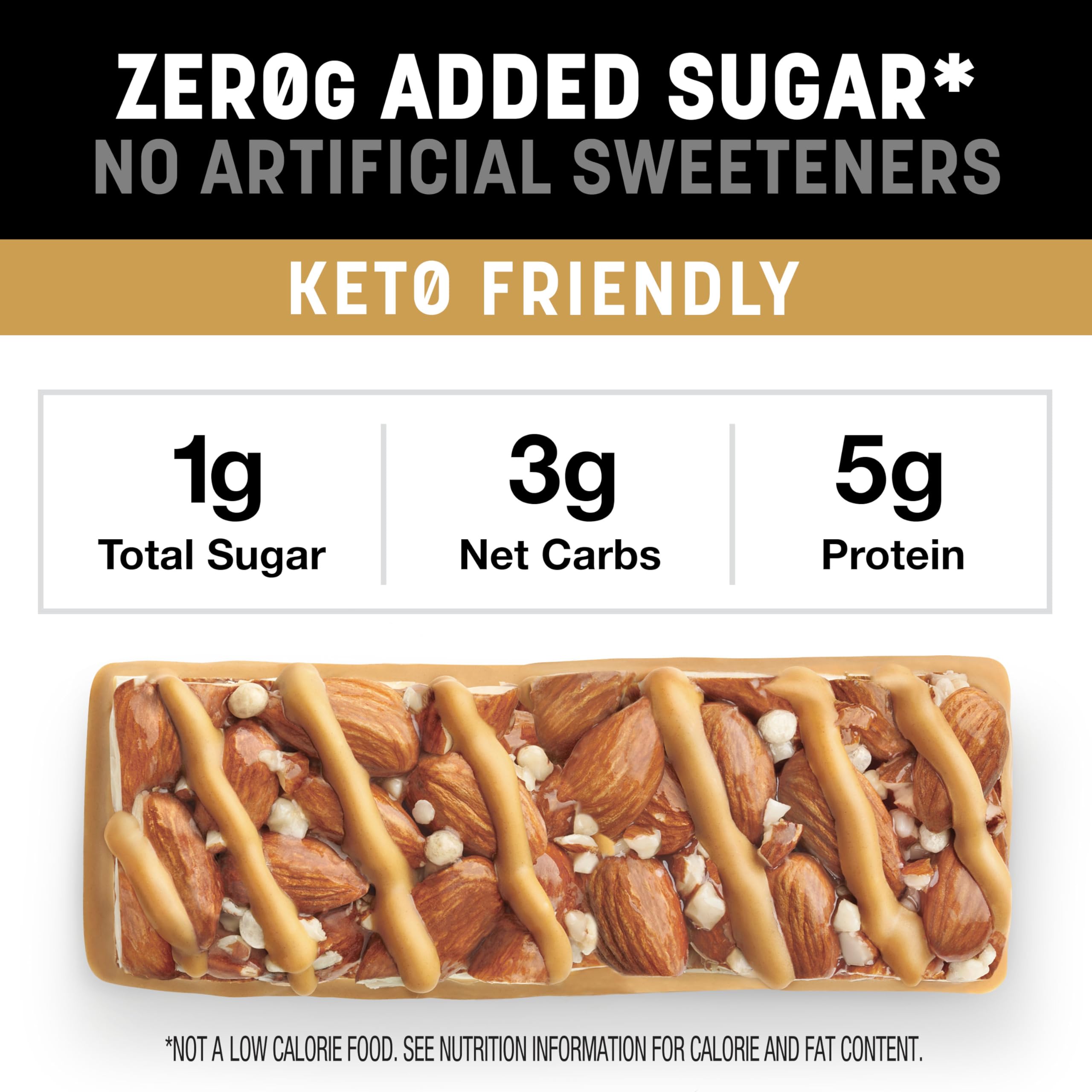 KIND ZERO caramel almond sea salt detail showing texture for satisfying bites.