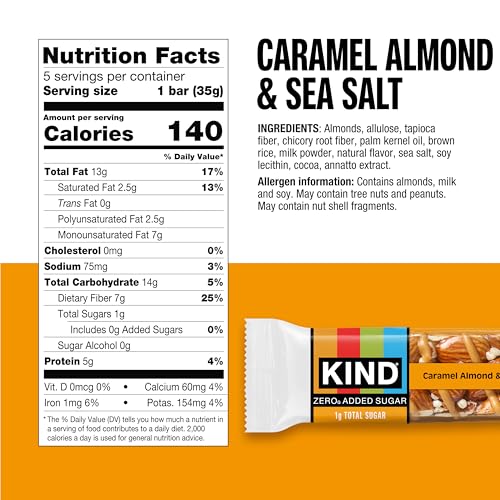 KIND ZERO almonds caramel drizzle close-up highlighting premium ingredients and flavor.