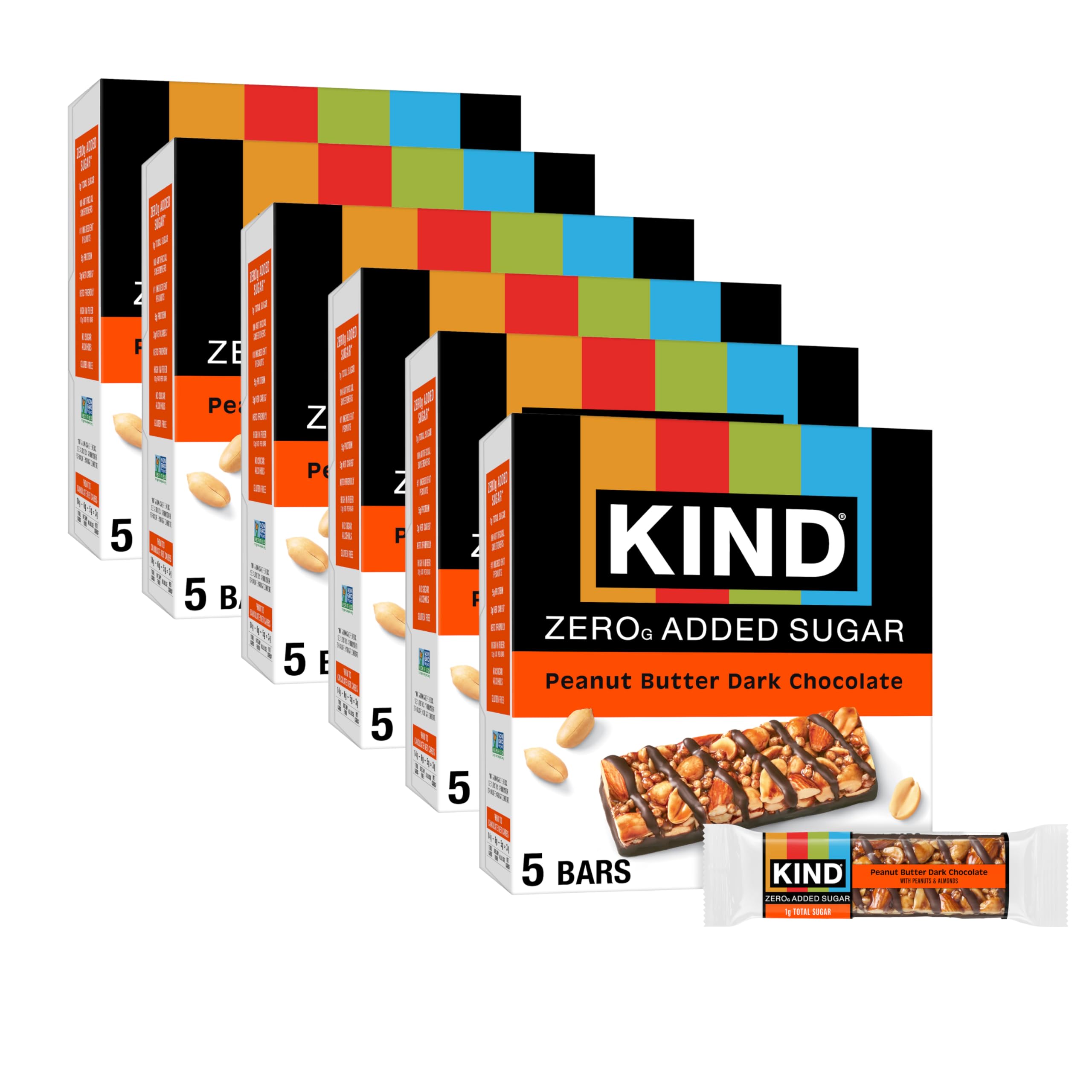 KIND ZERO Added Sugar Bars packaging closeup, gluten-free and keto-friendly snack