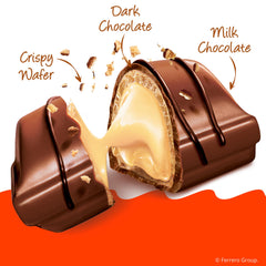 Kinder Bueno milk chocolate with dark drizzle topping adds indulgence.
