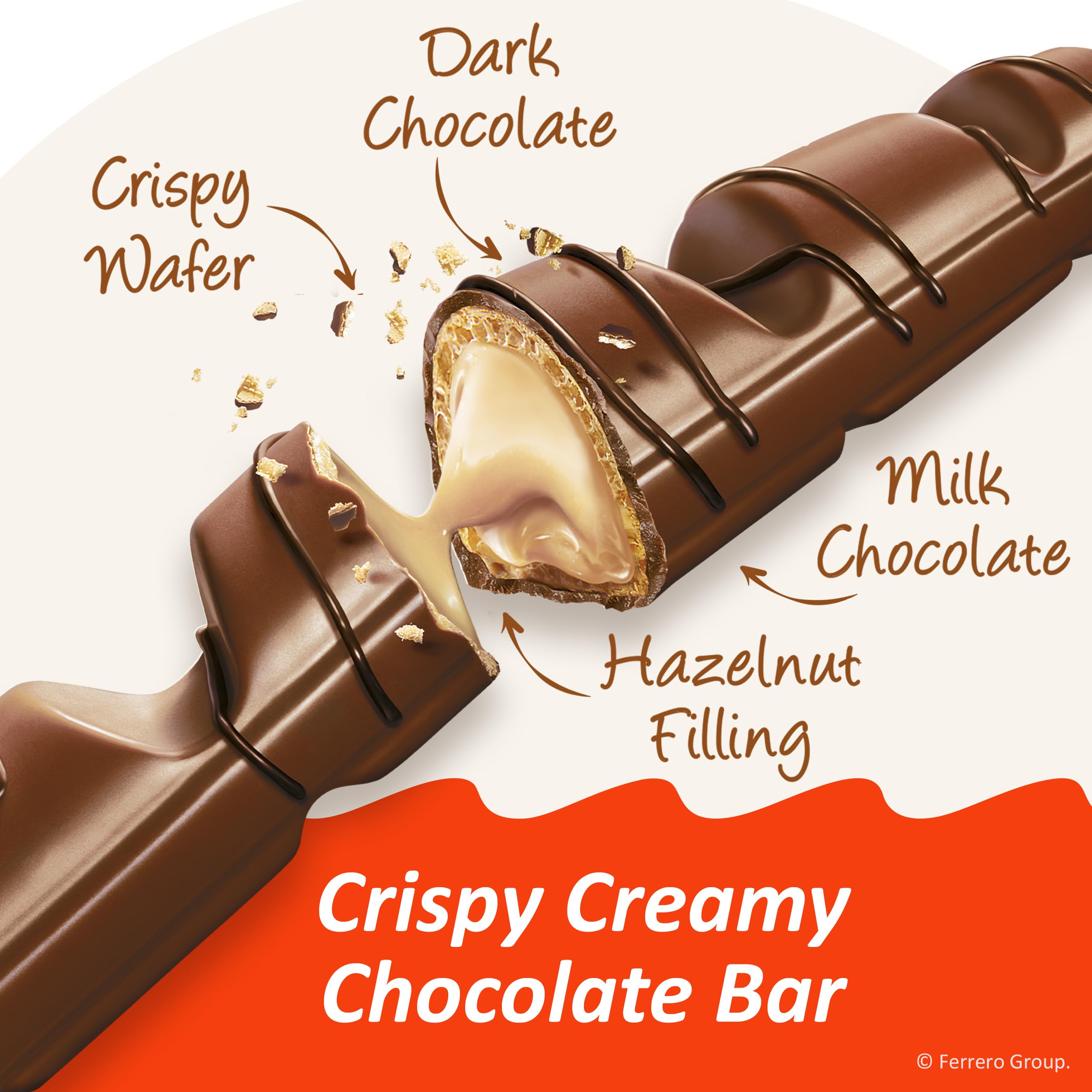 Kinder Bueno close-up shows creamy hazelnut filling and crispy wafer.