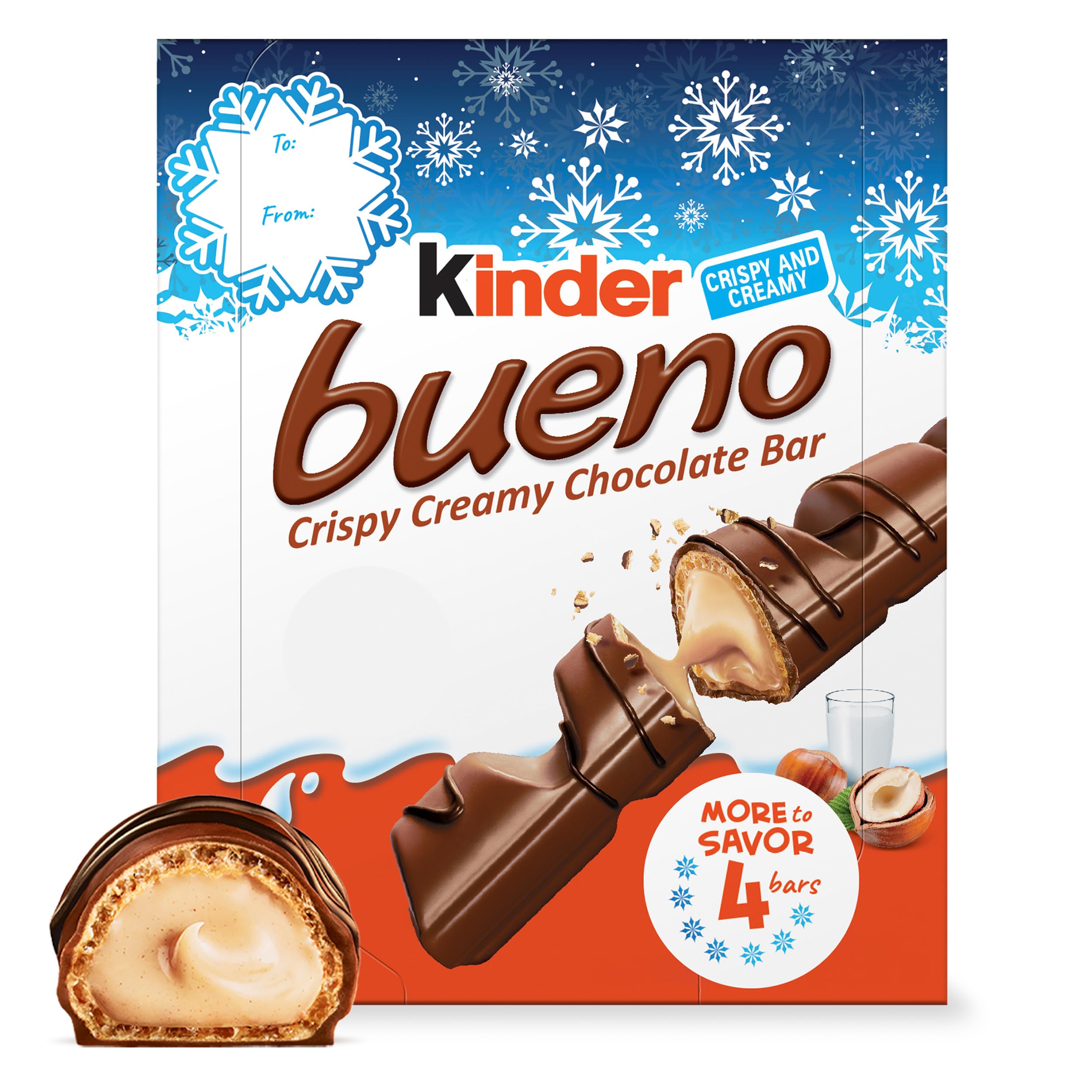 Kinder Bueno holiday box wrap presents a gift-ready look for seasonal gifting.