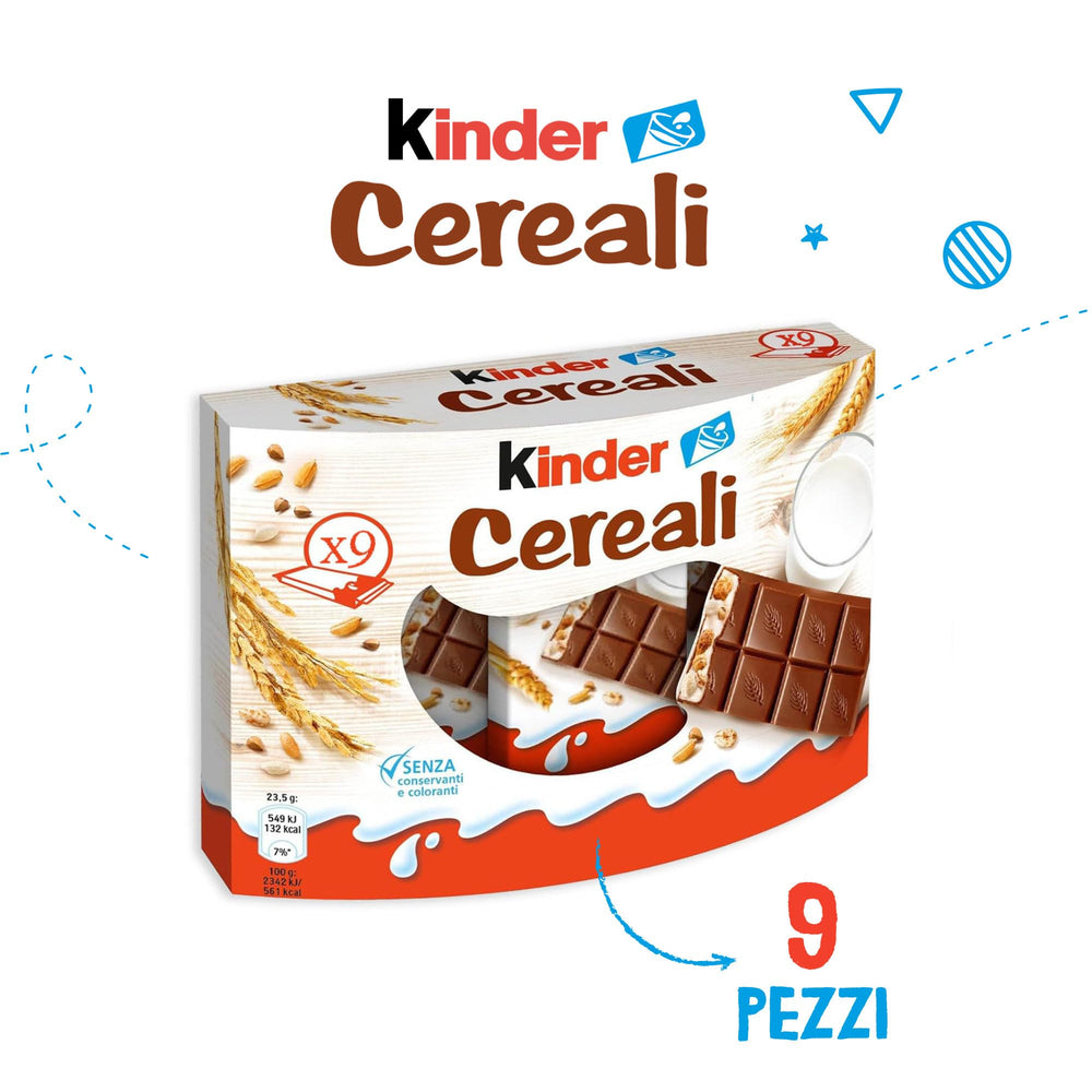 Kinder Cereali box side panel highlighting portable snack option for kids