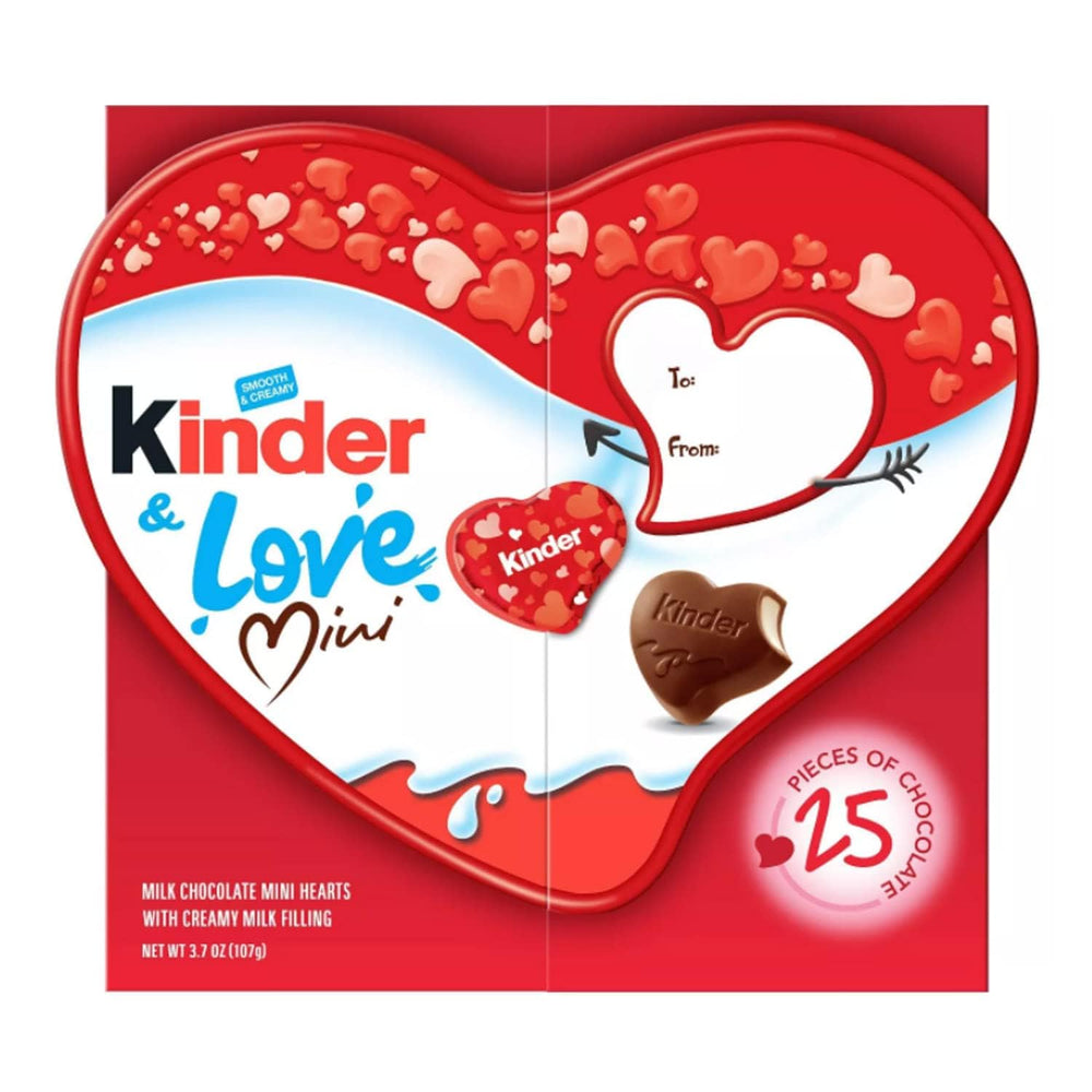 Kinder Chocolate love gift box featuring 25 mini hearts for sharing