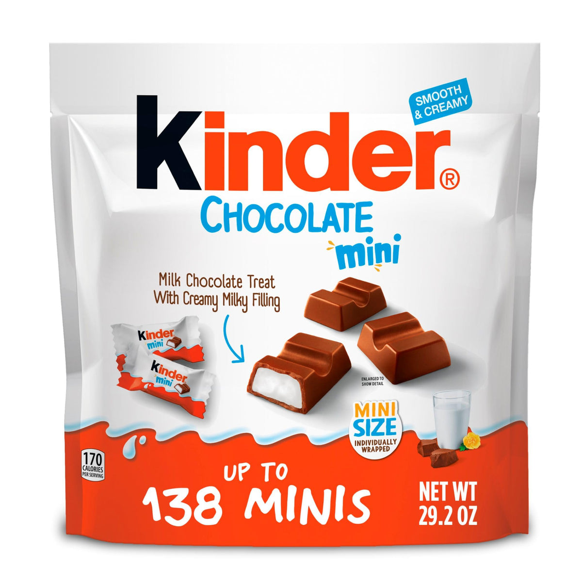 Kinder Chocolate Mini bulk pack 29.2 oz with up to 138 individually wrapped bars, ideal for sharing.