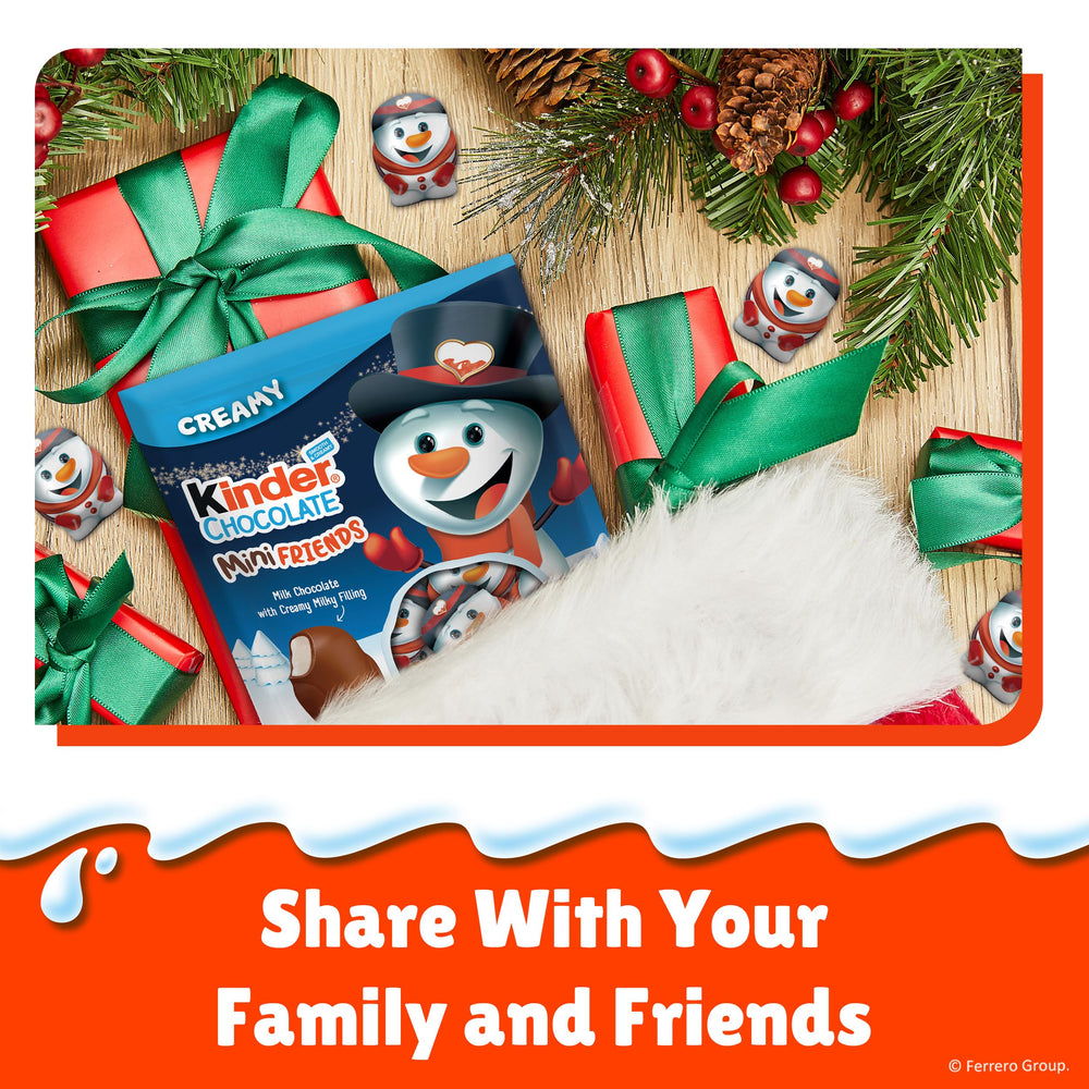 Kinder holiday foil-wrapped snowmen, ideal for gift baskets and stocking stuffers.