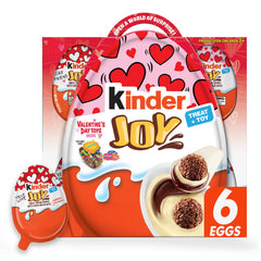 Kinder Joy valentines-egg with creamy milk and cocoa filling, ideal for a tasty treat.
