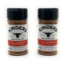 Kinder's all-purpose seasoning bottles side-by-side elevate everyday cooking with versatile flavor.