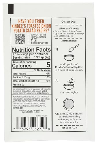 Kinders Bbq Sauce packet close-up showing onion and garlic blend for dips.