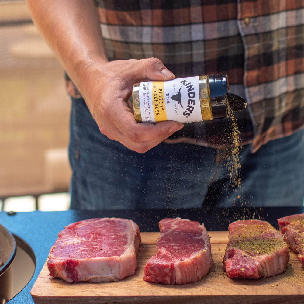 Kinder's Buttery Steakhouse Rub on kitchen counter, ready to season meals