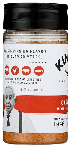 Kinder's Carne Asada Rub grill scene shows a rich crust on seared beef.