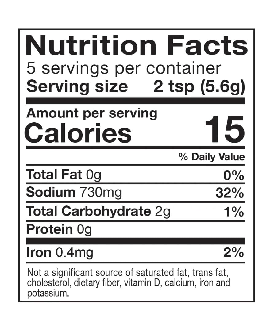 Kinder's seasoning label shows nutrition and ingredients for informed cooking.